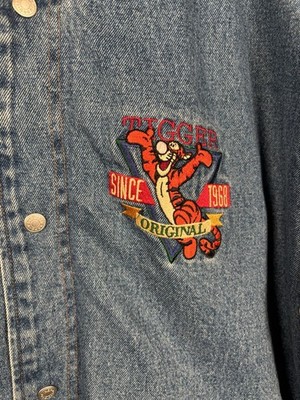 【90’s】Desney Store Tigger Varsity Jacket Vintage 90s Disney Store Tigger Varsity Bomber Jacket L Denim
