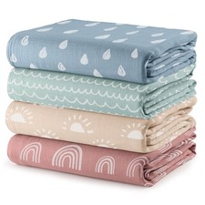 Comfy Cubs Muslin Swaddle Blankets Pack of 4, 47 x 47 Inches, Soft Cotton Bab...