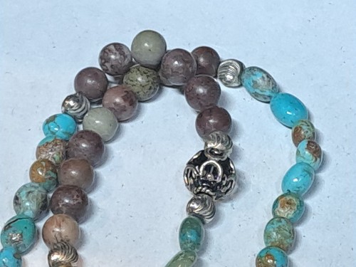 VTG Faux Turquoise Stone Beaded Necklace 36" Southwest Silver tone Cross inset - Picture 6 of 15