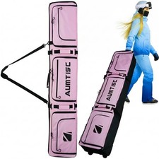 Padded Snowboard Bag with Wheels, Rolling Ski Bags for Air Travel with Pink