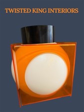 1960’s Orange Perspex Cube With Milk Glass Globe And Ceiling Fitting
