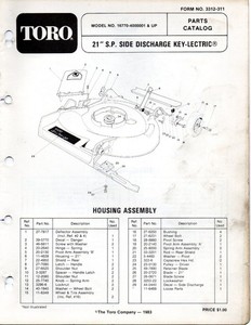 Toro Lawn Mower Model 16770 Serial 4000001 And Up Parts Catalog 1983 Schematics
