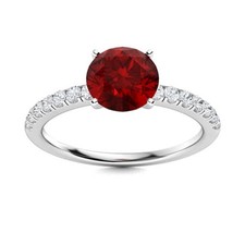 925 Sterling Silver Solitaire 6MM Round Shape Red Garnet Side Accents Women Ring