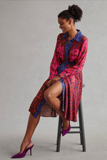 Farm Rio Mixed Leopard Button Front Midi Dress Pink Multi Size M