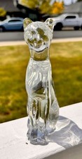 Silvestri Crystal Clear Art Glass Sitting Cat Figurine Taiwan Approx 6”H