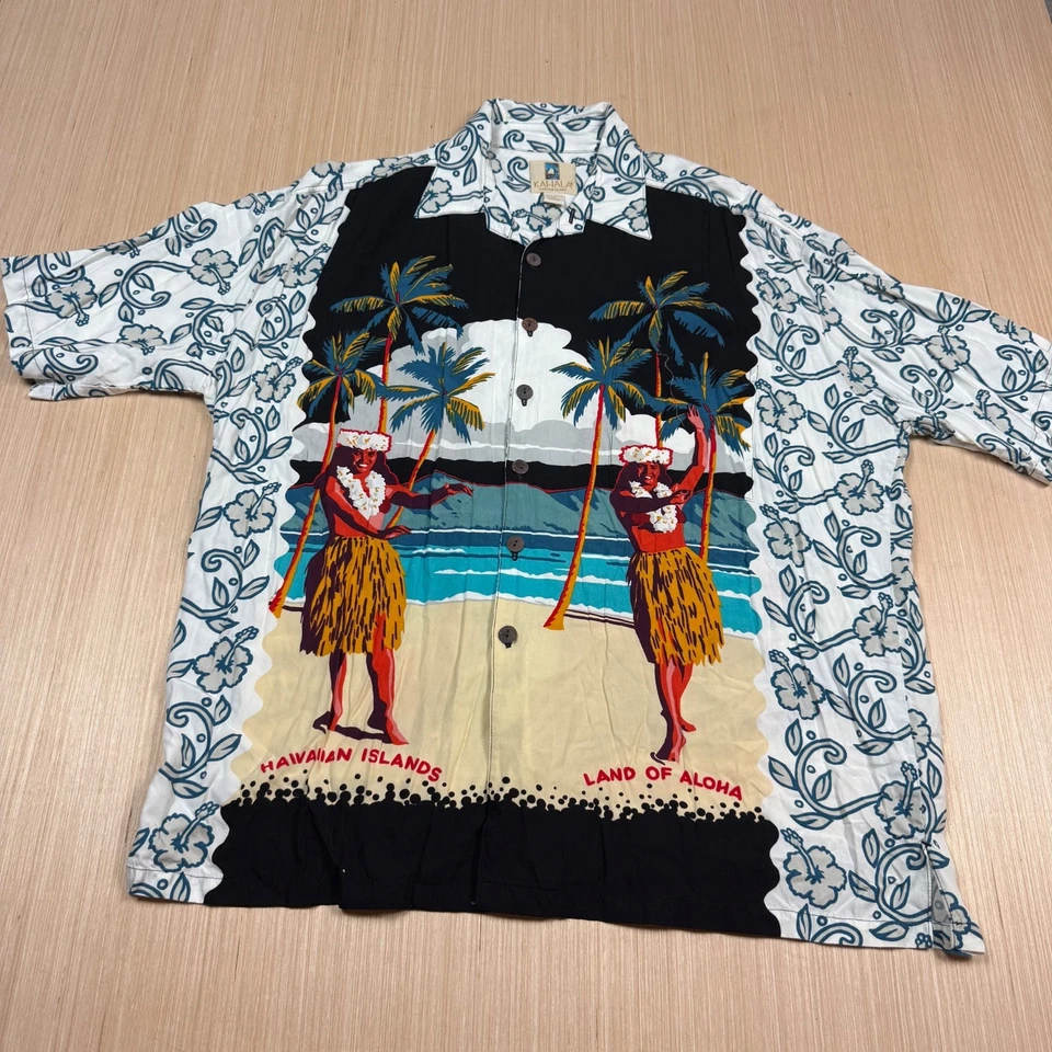 Винтажная гавайская рубашка Kahala rayon Hula Girl Tiki 90-е XL лагерная мужская aloha - Изображение 2 из 4
