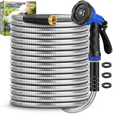 Garden Hose 50 ft, Stainless Steel Metal Hose, Flexible Water Hose with 10 Fu...