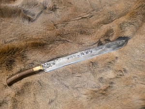 Hand Forged Chopper Machete Walnut & Brass Pin Bolster Handle Hunting Blacksmith