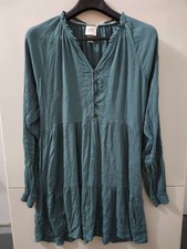 Knox Ross Dress Womens M Green Mini Long Sleeve Henley Popover Tier Ruffle Boho