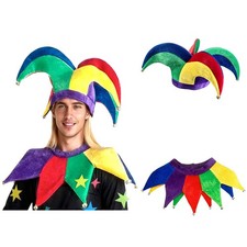 Mardi Gras Jester Costume Hat Clown Costume Collar for Party Cosplay Carnival