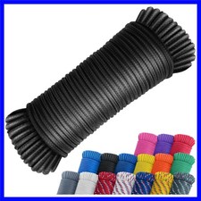 Strong 100 ft Black Polyester Rope - Multi-Purpose Diamond Braided Utility Cord