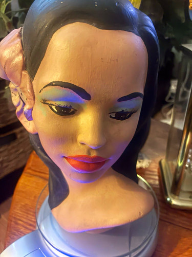Vintage Polynesian Girl Head  Bust Painted Makeup  Flower Accessory 5.10lbs