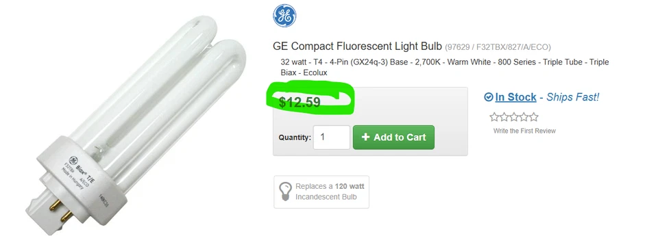 10 Pack GE 97629 F32TBX/827/A/ECO 32W T4 Triple Tube CFL 4pin GX24q-3 2700k - Image 2 of 4