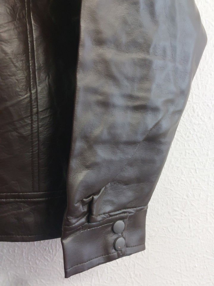 BN OUTRAGE BROWN POLYURETHANE ZIP BIKER BOMBER JACKET 70s RETRO LOOK