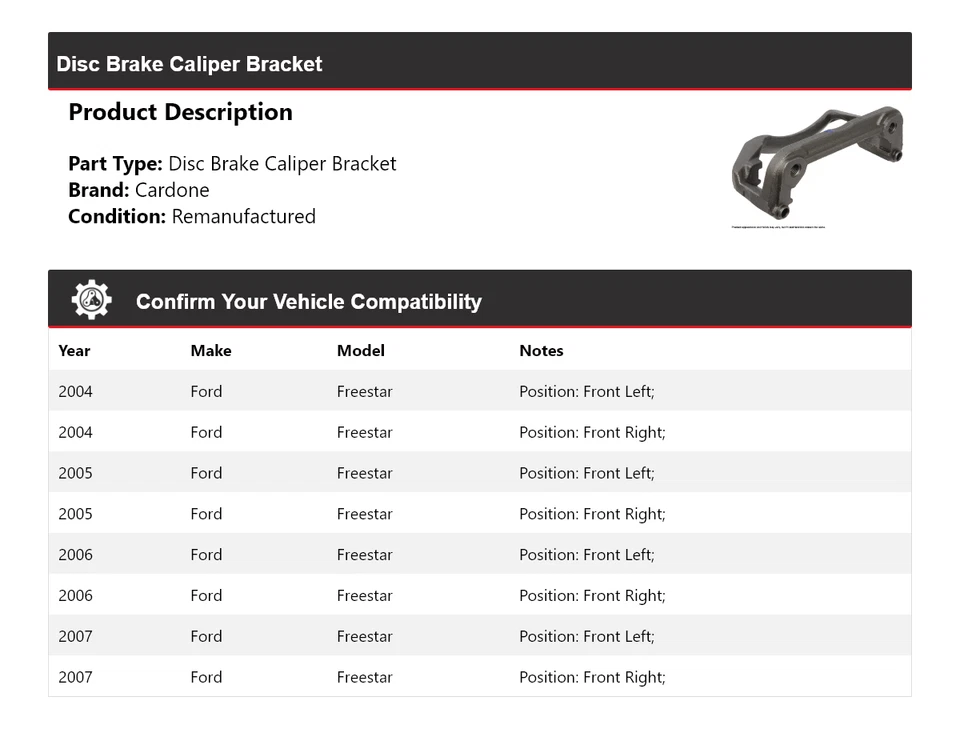 For 2004-2007 Ford Freestar Disc Brake Caliper Bracket Cardone 2005 2006 - Image 2 of 4