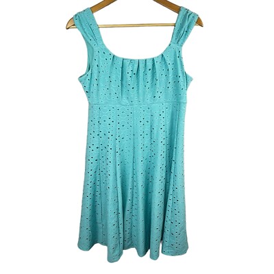 Signature Ella Aqua Sleeveless Fit and Flare Empire Waist Eyelet Dress 12P  | eBay