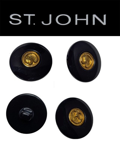 St John Knits (0.6 Inch) High Gloss Black Acrylic Gold Tone Logo Center Buttons