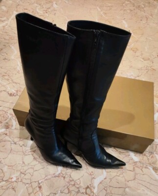 Cread Damen Leder Stiefel Schwarz Absatz 9 cm Second Hand