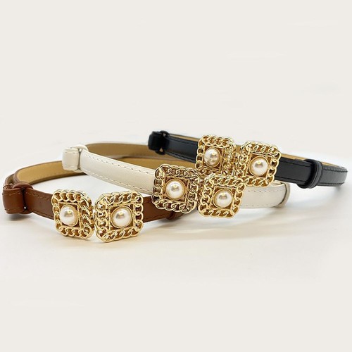 Ceinture ajustable Cummerbunds femme boucle nacrée fine ceinture PU ceinture taille - Photo 6/15