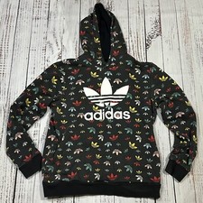 Adidas All Over Print AOP Logo Pullover Hoodie Cotton Blend Youth Large 13/14 