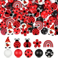 FairySandy 200 Pcs Colorful Ladybug Wood Beads Ladybug Multi Colored Wooden B...