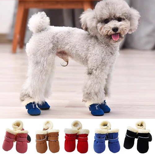 4x kleine Hunde Winter warme Schuhe Anti-Rutsch Haustier Schneestiefel schützende Booties Socken - Bild 4 von 18