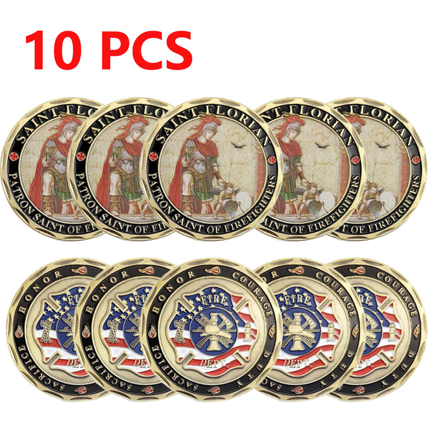 10PCS Fire Department ST Florian Patron Saint of Firefighters Challenge Coin
