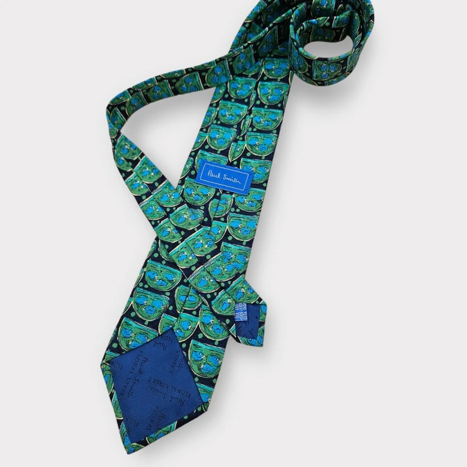 PAUL SMITH Blue/Green Fish Bowl Silk LUXURY Tie ENGLAND — 第 4/4 张图片