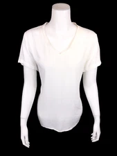 Side Stitch Women's Pullover V-Neck Woven T-Shirt Top Solid White Small Size  