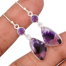 Natural Atomic Amethyst Star & Amethyst 925 Silver Earrings Jewelry CE50059