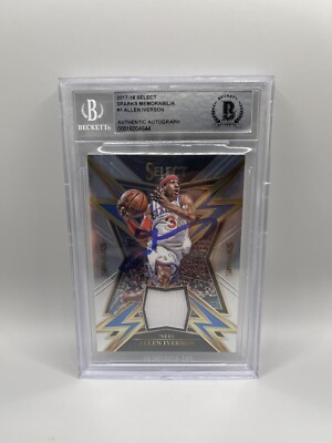 Allen Iverson Signed 2017-18 Panini Select Sparks Game Used Jersey Beckett Auto