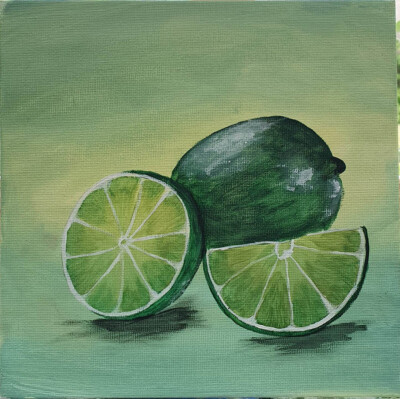 Lemons original painting on cardboard, Original Still Life Acrylic Painting