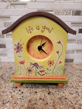 Life Is Good Mantle Shelf Clock Wood/Painted Floral Spring/Yellow 6" X 4.5"