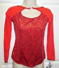 Red Sequin Performance Top fully front and back lined rhinestone snap accent 45