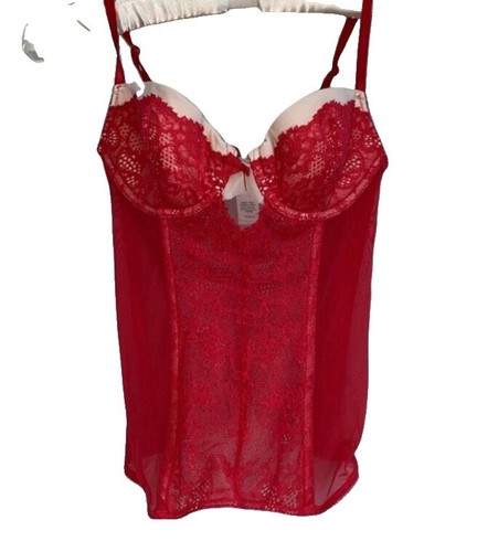 NWT Victorias Secret Very Sexy Bright Red Lace Corset Waist 