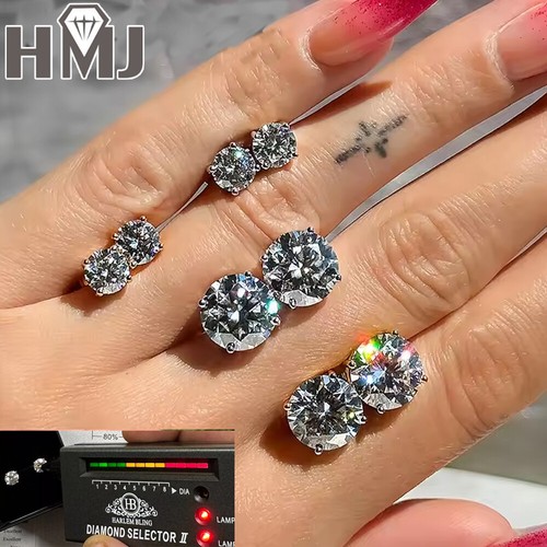 Orecchini hip hop argento 925 2x1CT vera moissanite 6,5 mm - Foto 2 di 18