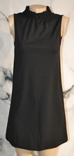 ANN TAYLOR PETITE NEW NWT Black Ruffle Neckline Knit Shift Dress XSP Unlined