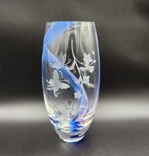 Lenox Caithness BUTTERFLY SEA SWIRL Art Glass Vase 8in Made In Scotland SIGNED