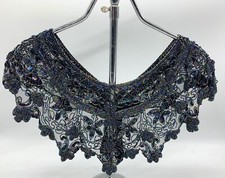 Iridescent Beaded Sequined Lace Shawl Shoulder Shrug Wrap Black Navy