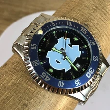 North Carolina Men Suntime Blue Dial Stainless Steel 40mm Quartz Watch 6 3/4"