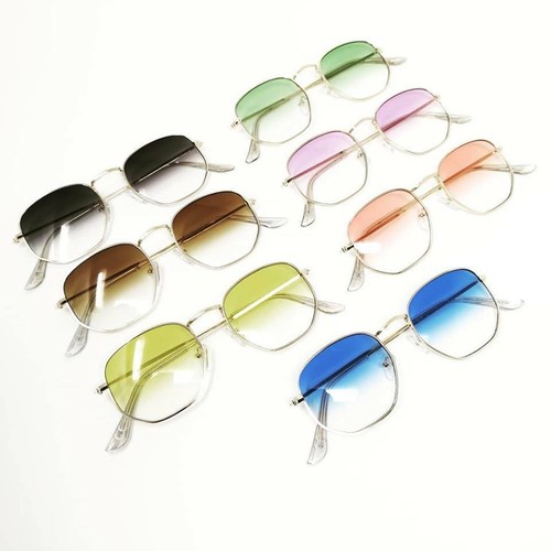 Occhiali da sole uomo donna oro lenti sfumate vari colori Pif wear Esagonali  | eBay