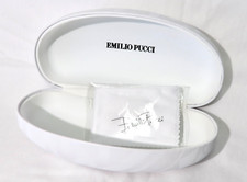 Emilio Pucci Clam Shell White Eyeglass Sunglasss Case with cleaning cloth