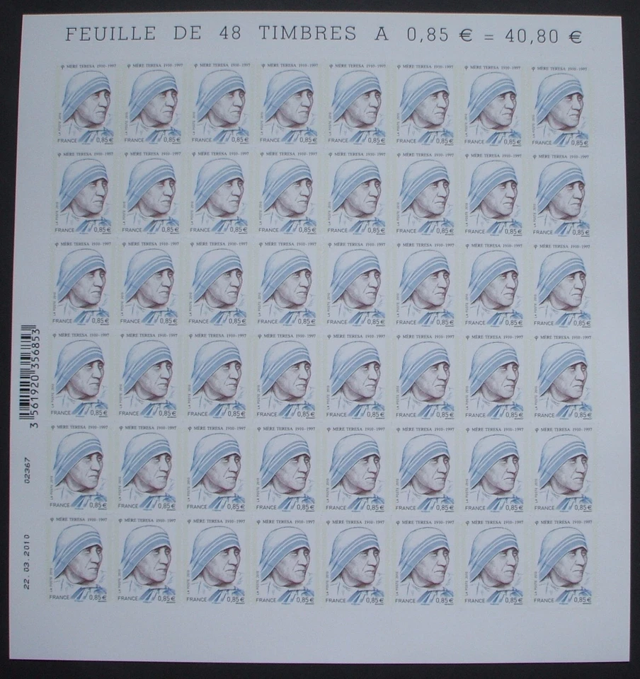 AA n°468 N** en feuille complète: Mère Thérèsa, Prix Nobel de la paix - Photo 1/1