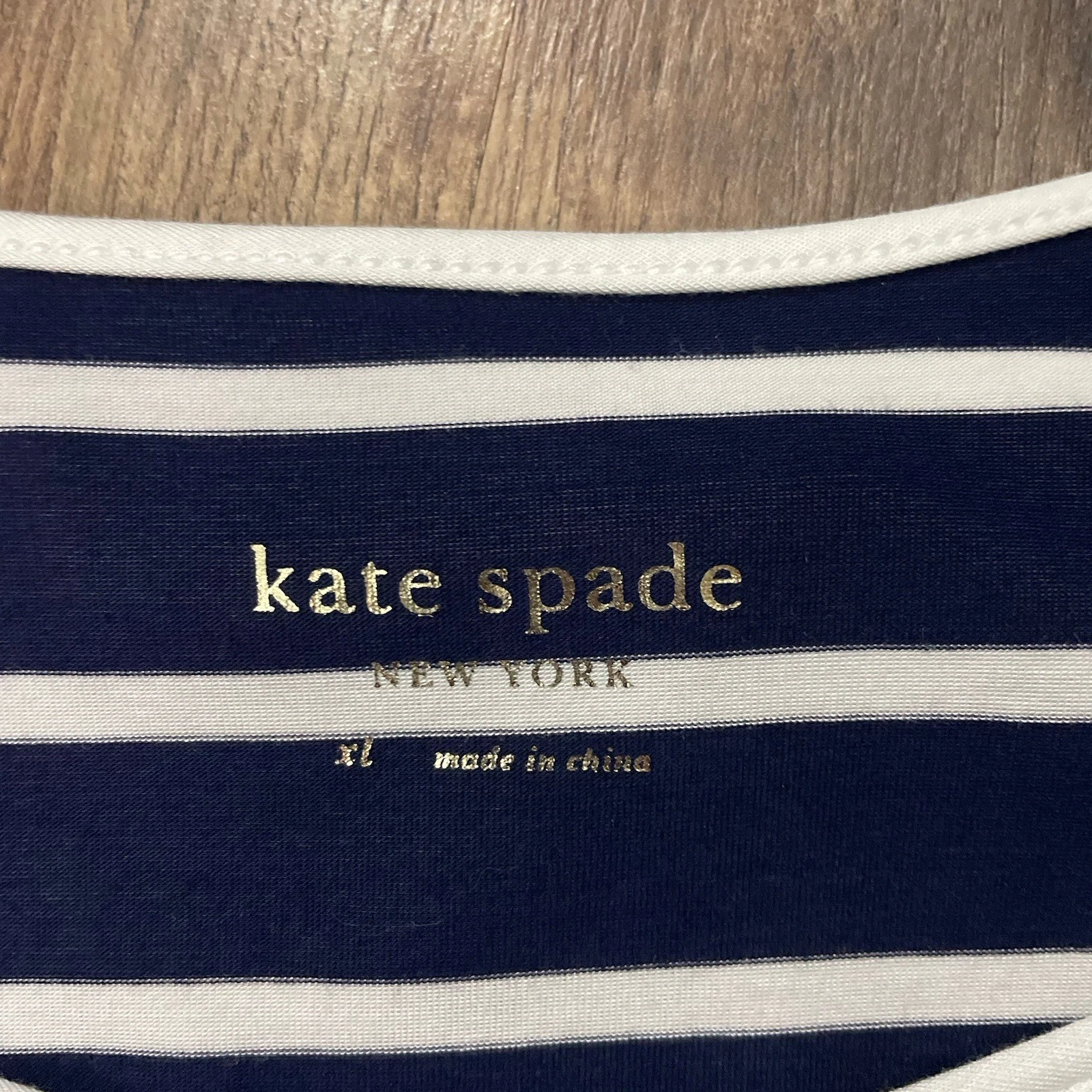 Camicia da notte Kate Spade maglia XL donna pigiama blu righe cane Paris Bonjour