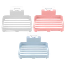 3PCS Wall Mount Soap Holder Punch Free Draining Soap Dish Storage Rack Bathroom