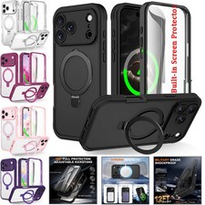 For iPhone 17 16 15 14 13 Pro Max Magnetic MagSafe Case Ring Stand Screen Cover