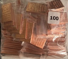 100 x One Ounce Elemental Copper Bars. 999 fine Copper hoard FREE SHIPPING