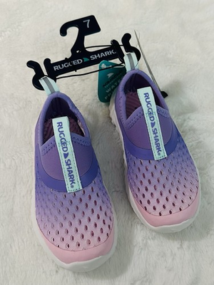 #ad Girls Rugged SHARK WATER SHOES Size 7 NWT Purple Pink Ombré Toddler Slip Ons $6.00