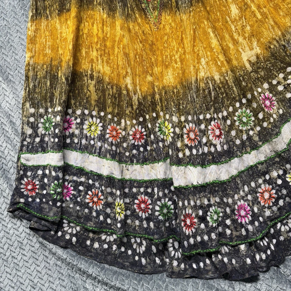 Vestido Boho Tie Dye Floral India Talla Libre Rayón Bordado Hippie Festival Foto 3 de 4