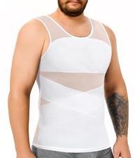 White Compression Shirt Mens Body Shaper Slimming Shirt Plus Size Gynecomasti...